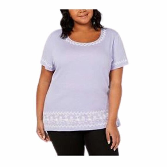 Karen Scott Women's Purple Striped Knit Short‎ Sleeve Top Size 0X - Picture 1 of 9